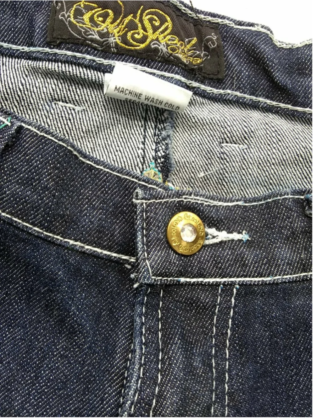 OLD SKOOL Womens Juniors Denim Jeans SIZE 15 Embellished Teal & Gray Stitching - Picture 8 of 12